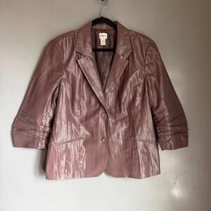 CHICO'S Women's XL Purple Shimmer Crinkle Blazer Ruched Sleeves Colorful Glam